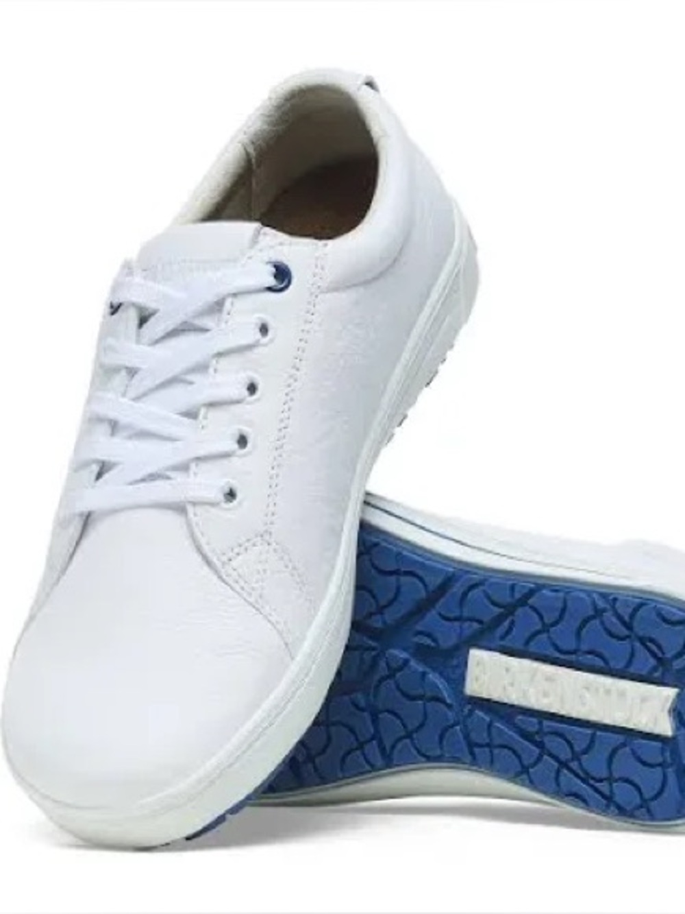 Birkenstock White Lace-Up Sneakers with Blue Eyelets Certified Non-Slip